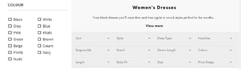 Filters on ecommerce websites