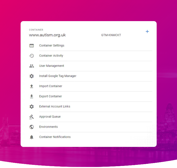 image of GTM container settings menu