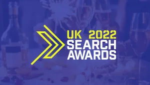 UK Search Awards 2022 logo with party background