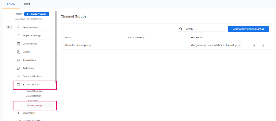 data settings on ga4