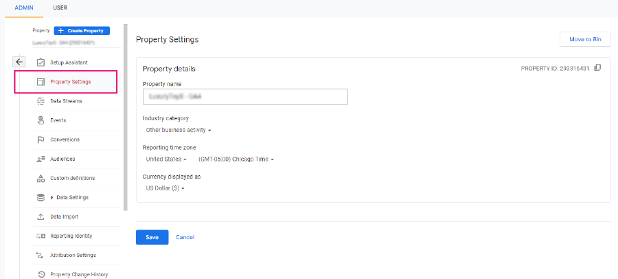 property settings
