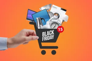 Black Friday shopping with hand holding a shopping cart
