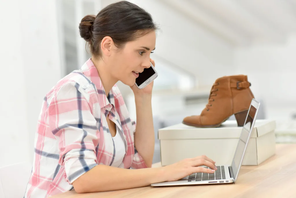 women on the phone with customer service