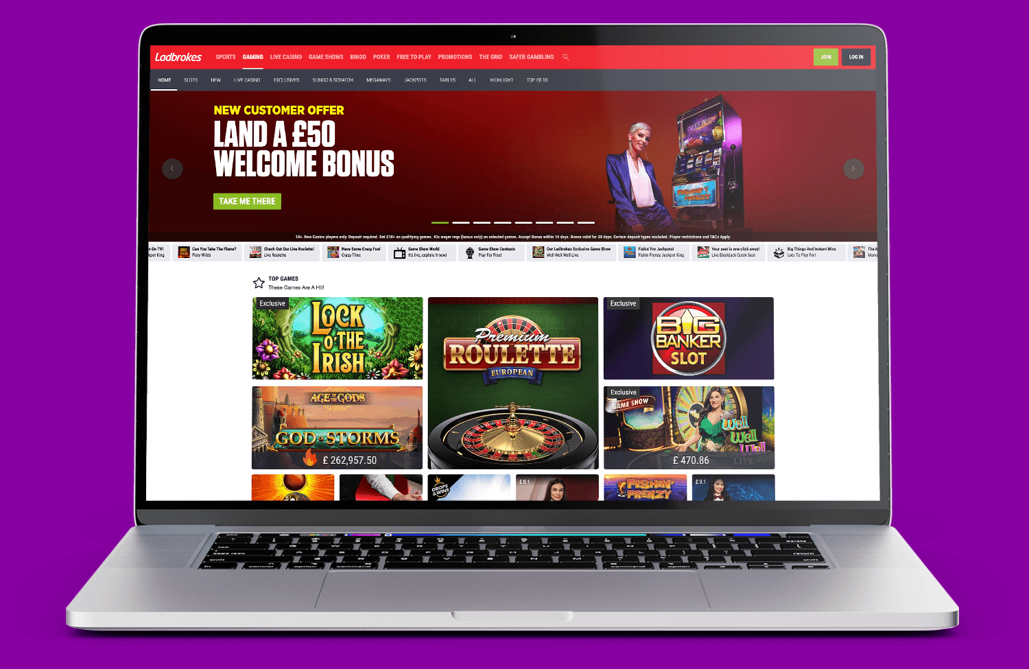 Image of laptop with Ladbrokes website on screen